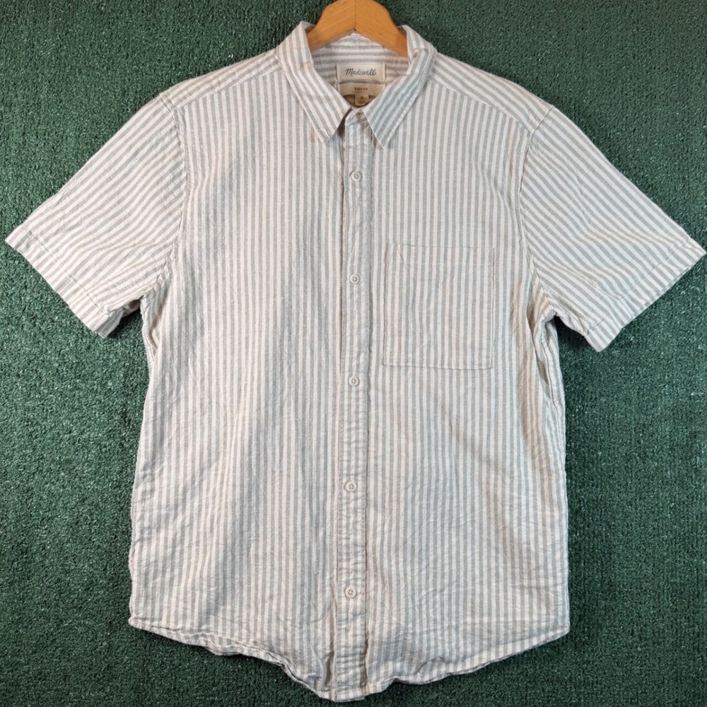 Madewell Button Up Shirt Mens S Grey Good Striped Hemp Cotton Easy Fit